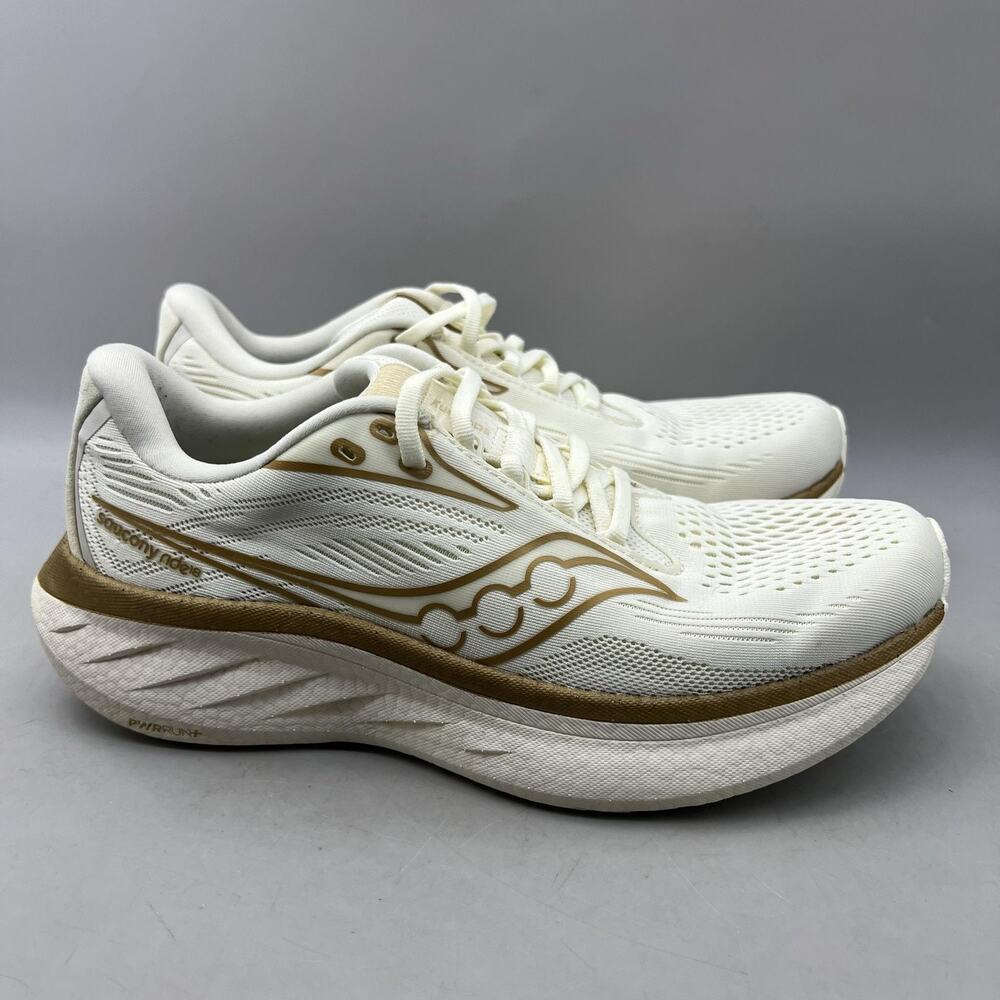 Saucony Ride 18 Running Shoes Women Size 8.5 White Gold Comfort Cushion Sneakers